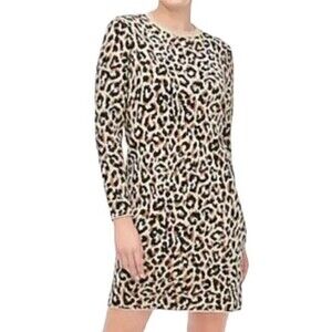 J. Crew Factory Leopard Print Mob Wife Mini Dress Women's Small Tan Sweater